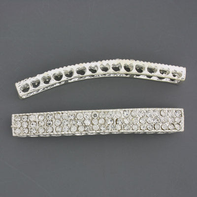 48 x 7 mm Silver with Clear Rhinestone Curved 14 Hole Spacer - 1 pc