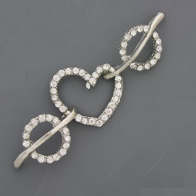 DIAMANTE BRACELET HEART CONNECTOR 70 X 20MM SILVER - 1 PC