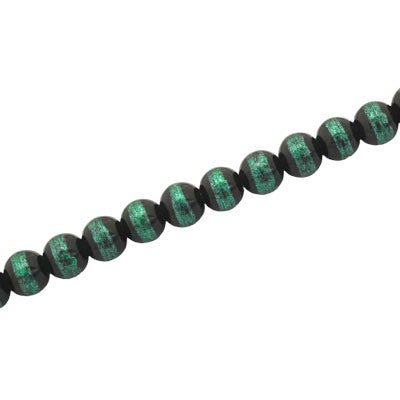 4 MM ROUND GLASS BEADS BLACK / GREEN LINED - 205 PCS