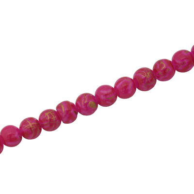 4 MM ROUND GLASS BEADS HOT PINK WITH GOLD SWIRL - 205 PCS