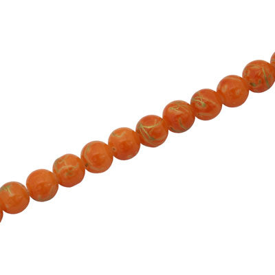 4 MM ROUND GLASS BEADS ORANGE WITH GOLD SWIRL - 205 PCS