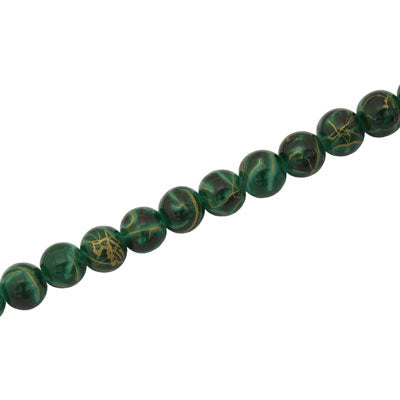 4 MM ROUND GLASS BEADS GREEN WITH GOLD SWIRL - 205 PCS