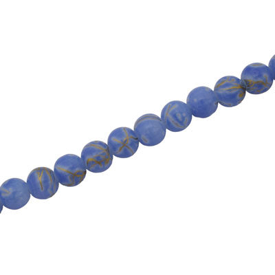 4 MM ROUND GLASS BEADS BLUE WITH GOLD SWIRL - 205 PCS