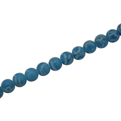 4 MM ROUND GLASS BEADS AQUA WITH GOLD SWIRL - 205 PCS