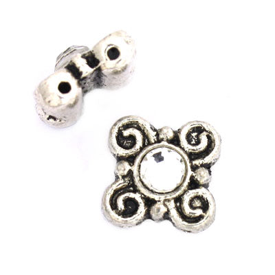 10mm silver 2 hole slider with clear centre crystal 2pcs