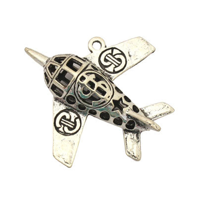 AIRPLANE CHARM PENDANT 40 MM SILVER - 1 PC