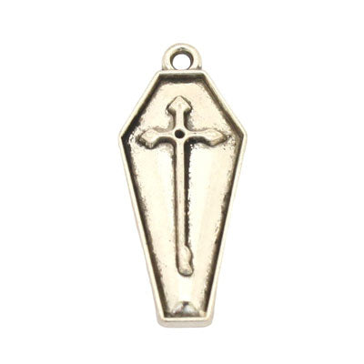 COFFIN CHARM 26 X 11 MM SILVER - 12 PCS