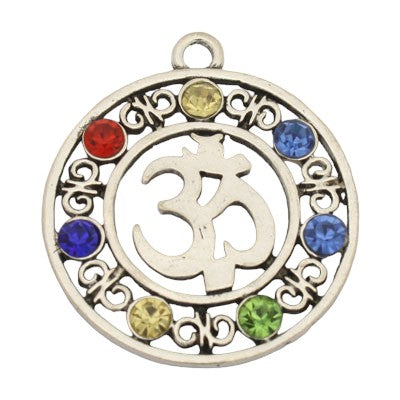 CHAKRA OM CHARM PENDANT 40 MM SILVER - 1 PC