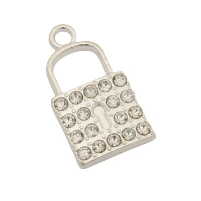 LOCK CHARM 22 MM SILVER WITH RHINESTONES - 5 PCS