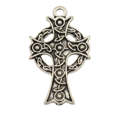 CELTIC CROSS CHARM PENDANT 37 MM SILVER - 6 PCS