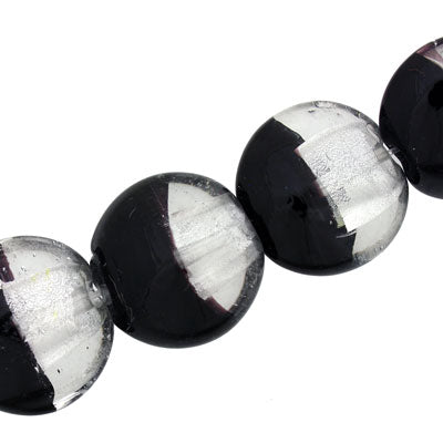 20 mm Flat Round Black and White Foil Beads - 15 pcs