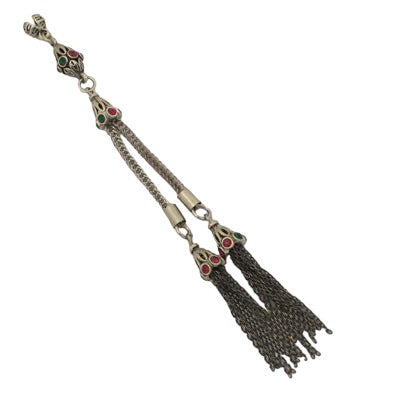 110 MM TASSEL SILVER WITH PINK AND GREEN RHINESTONES - 1 PC