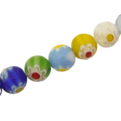 10 MM ROUND MILLEFIORI BEADS MIX COLOURS - 38 PCS