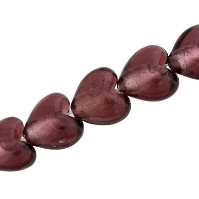 15 mm Plum Foil Heart Beads - 20 pcs