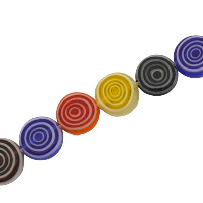 8 MM FLAT ROUND MILLEFIORI SWIRL BEADS MIX COLOURS - 45 PCS