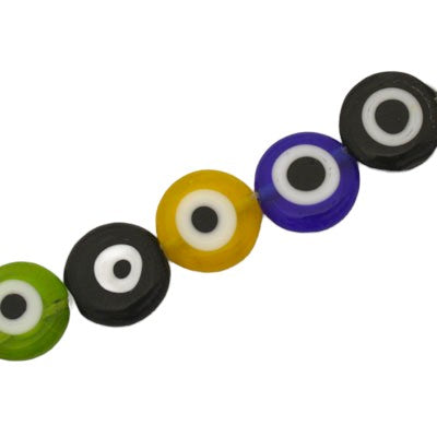 10 MM FLAT ROUND EVIL EYE BEADS MIX COLOURS - 38 PCS