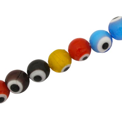 10 MM ROUND EVIL EYE BEADS MIX COLOURS - 38 PCS