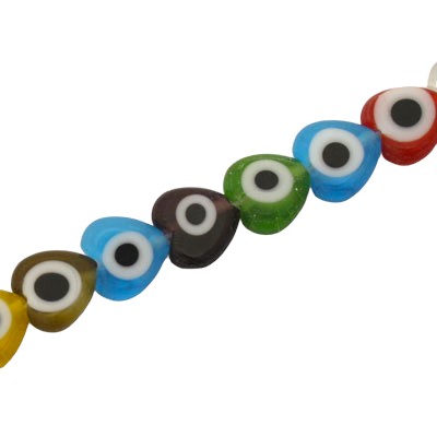 7.5 MM EVIL EYE HEART BEADS MIX COLOURS - 48 PCS