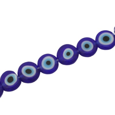 7.5 MM FLAT ROUND EVIL EYE BEADS BLUE / LT BLUE / BLACK / WHITE - 48 PCS