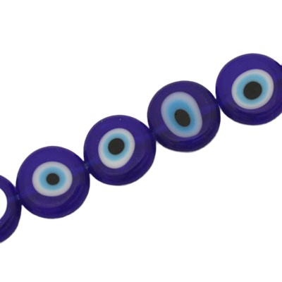 12 MM FLAT ROUND EVIL EYE BEADS BLUE / LT BLUE / BLACK / WHITE - 32 PCS