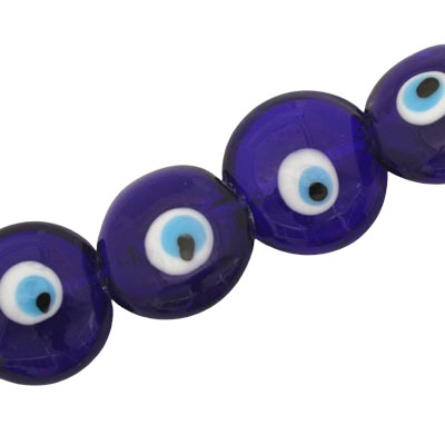 20 MM FLAT ROUND EVIL EYE BEADS BLUE / WHITE / BLACK - 18 PCS