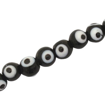 8 MM ROUND EVIL EYE BEADS WHITE / BLACK - 48 PCS