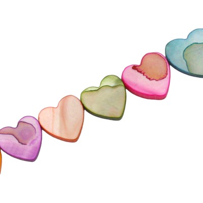 12 MM SHELL HEART BEADS MIX COLOURS - 30 PCS