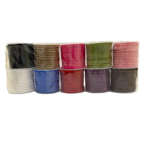 2 MM FAUX SUEDE CORD MIX COLOUR PACK X10 ROLLS - 4 M EACH ROLL