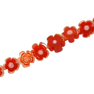 7 MM FLOWER BEADS WHITE / RED - 65 PCS