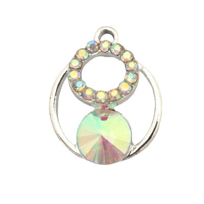 20 MM SILVER CHARM PENDANT WITH AB RHINESTONES - 3 PCS