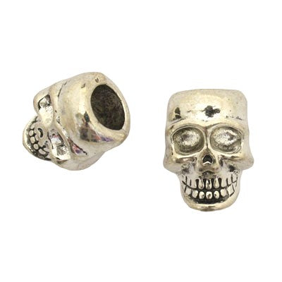 16 X 10 MM SKULL BEADS (6 MM HOLE) SILVER - 5 PCS