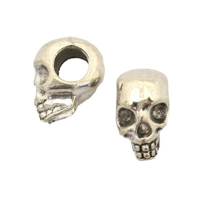 12 X 7 MM SKULL BEADS (5 MM HOLE) SILVER - 8 PCS