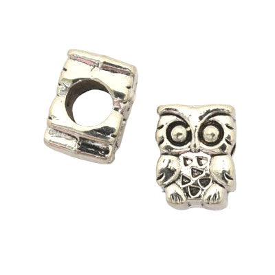 11 X 8 MM OWL (5 MM HOLE) SILVER - 6 PCS