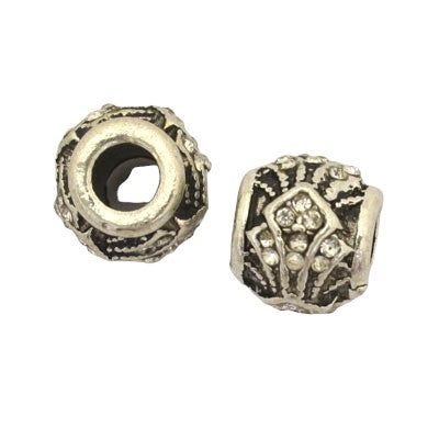 10 MM BEADS (5MM HOLE) SILVER WITH RHINESTONES - 2 PCS