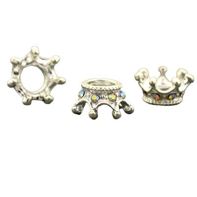 12 X 6 MM CROWN BEADS SILVER WITH RHINESTONES - 4 PCS