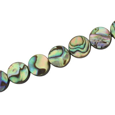 10 MM FLAT ROUND PAUA SHELL BEADS - 40 PCS