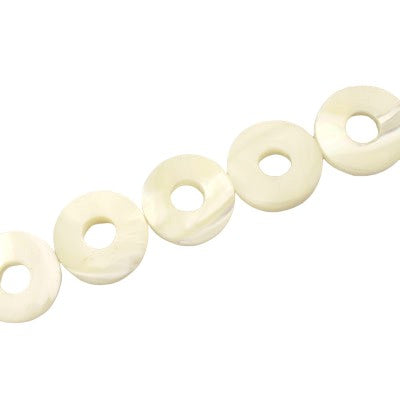 15 MM WHITE DONUT SHELL BEADS - 26 PCS
