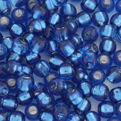 8 mm Round Silver Lined Pony Beads Blue - 145 pcs