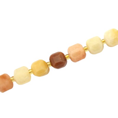 GOLD FORTUNE JADE 8 MM CUBE BEADS - APPROX 36 PCS