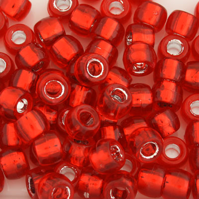 9 x 6 mm Silver Lined Pony Beads Red - 95 pcs