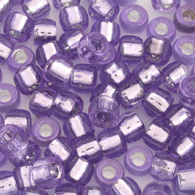 9 x 6 mm Silver Lined Pony Beads Purple - 95 pcs