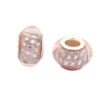 14 MM (5 MM HOLE) LARGE HOLE BEADS - LIGHT PINK FOIL - 10 PCS