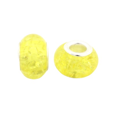 14 MM (5 MM HOLE) LARGE HOLE BEADS - YELLOW CRACKLE - 10 PCS