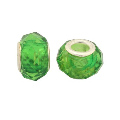 14 MM (5 MM HOLE) LARGE HOLE BEADS - FACETED GREEN - 10 PCS