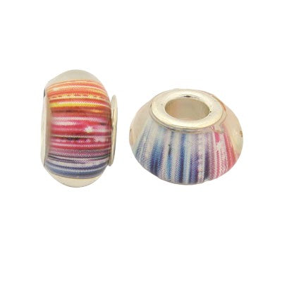 14 MM (5 MM HOLE) LARGE HOLE BEADS - MIX COLOUR STRIPS - 10 PCS