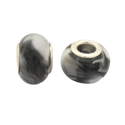 14 MM (5 MM HOLE) LARGE HOLE BEADS - BLACK WHITE SWIRL - 10 PCS