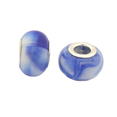 14 MM (5 MM HOLE) LARGE HOLE BEADS - BLUE WHITE SWIRL - 10 PCS