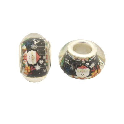 14 MM (5 MM HOLE) LARGE HOLE BEADS - CHRISTMAS PATTERN - 10 PCS