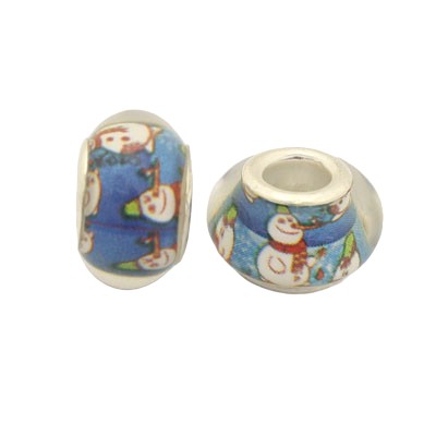 14 MM (5 MM HOLE) LARGE HOLE BEADS - SNOWMAN - 10 PCS