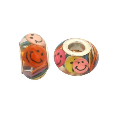 14 MM (5 MM HOLE) LARGE HOLE BEADS - SMILEY FACE - 5 PCS